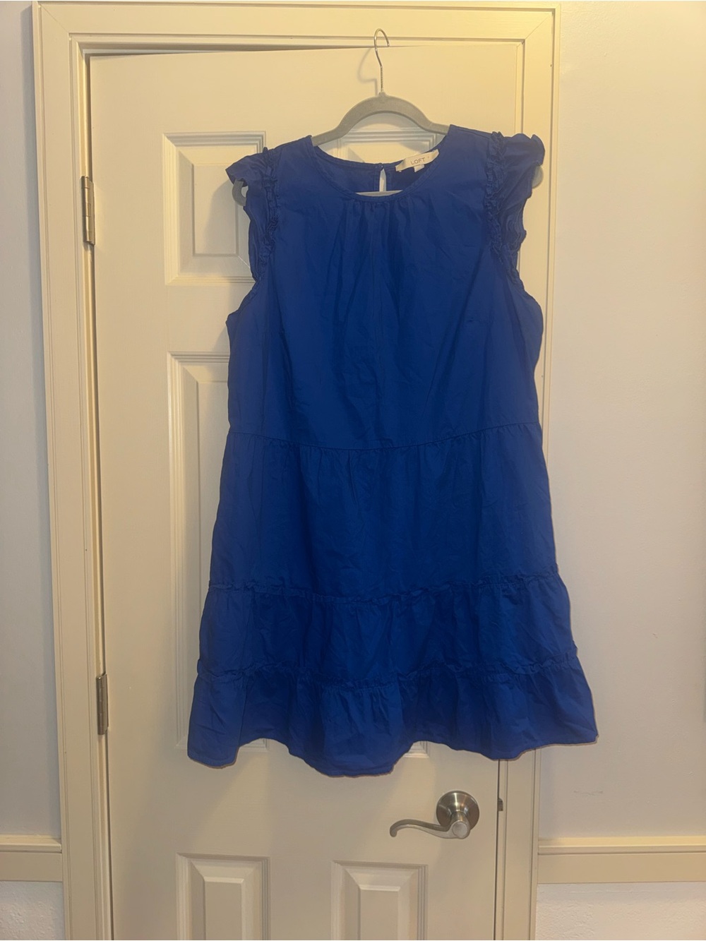 LOFT Cobalt Ruffle Sleeve Tiered Mini Dress